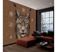 Papier peint panoramique style campagne 350L x 256H cm, Tapisserie mural décoration salon - Papier peint design moderne animal chat flocons de neige pour chambre chambre d'enfant décoration murale