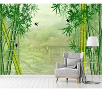 Papier Peint Panoramique Style Chinois 300x210 cm 3D Papier Peint Intissé Paysage de Bambous Photo Trompe l'oeil Poster Geant Mural Salon Chambre Enfant Chambre Décoration Murale a-9532