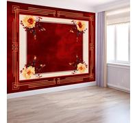 Papier Peint Panoramique Style Chinois Traditionnel, Murale Pour Salon Chambre D'Enfant Décoration Murale Floral Cadre Géométrique Rectangulaire Chambre à Coucher Décoration Intérieure 400 x 280 cm