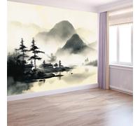 Papier Peint Panoramique Style Chinois Traditionnel Papier Peint Intissé 500 x 280 cm, pour Mur Salon Cuisine Bain Couloir Salle à Mange Montagnes Nuages Plantes