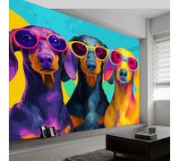 Papier peint panoramique style dessin animé 500L x 280H cm, Tapisserie mural décoration salon - Papier peint design moderne animaux coloré chien pour chambre chambre d'enfant décoration murale