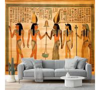 Papier Peint Panoramique Style Égyptien Antique Beige Dieux Hiéroglyphes 3D Moderne Papier Peint Intissé Pour Chambre Salon Bureau Personnalisé Mur Tv Décoration Murale 350 X 256 Cm