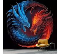 Papier Peint Panoramique Style Fantastique 300 X 210 Cm Fresque Murale Décoration Bleu Double Dragon Flamme Murale Moderne Pour Salon Chambre D'Enfants Restaurant Murales