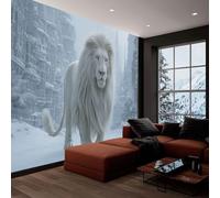 Papier peint panoramique style fantastique 350L x 256H cm, Tapisserie mural décoration salon - Papier peint design moderne animal neige blanc lion pour chambre chambre d'enfant décoration murale