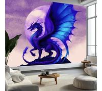 Papier Peint Panoramique Style Fantastique, Papier Peint Animal Dragon Lune, Poster Mural Géant Fresque Murale Moderne Personnalisée pour Salon Chambre d’Enfants Restaurant, 500 x 280 cm (L x H)