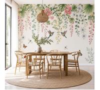 Papier Peint Panoramique Style Français Fleurs Pour Chambre Salon - Plantes Grimpantes Colibris Papillons Poster Mural 350 x 256cm