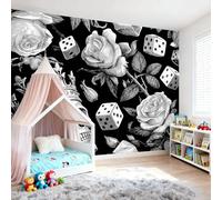 Papier Peint Panoramique Style Gothique Noir Rose Dés, Poster Geant Mural, Personnalisé 3D, pour Salon Chambre d'enfants restaurant Décoration Murale 250 x 175 cm