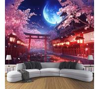 Papier Peint Panoramique Style Japonais Rue Poster Intissé Geant Mural 3D 100×70cm Photo Mural Animé Sakura Wallpaper pour Chambre Salon Personnalisé Décoration Murale Rouge