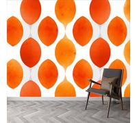 Papier peint panoramique Style Milieu Du Siècle, papier peint Orange Ovale Rayures amovible imperméable - fresque murale facile à poser - décoration murale pour salon chambre enfant, 450 x 315 cm