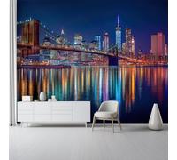 Papier Peint Panoramique Style Moderne Grille Ville Vue Nocturne - Papier Peint Intissé motif Bleu Foncé pour Chambre Salon Bureau Décoration, Poster Tableaux Photo d'intérieur Murales 400 x 280 cm