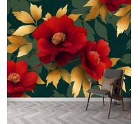 Papier peint panoramique style traditionnel oriental 300L x 210H cm, Tapisserie mural décoration salon - Papier peint design moderne or feuilles plantes floral pour chambre chambre d'enfant murale