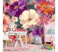 Papier Peint Panoramique Style Vintage Campagne Française Fleurs, 400 x 280 cm 3D Tapisserie Photo Peinture Murale, Pêche Papier Peint Intissé Fresque pour Salon Chambre Toile Fond TV chambre d'enfant