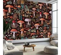 Papier Peint Panoramique Style Vintage, Papier Peint Forêt Plantes Champignons Sauvages, Poster Mural Géant Fresque Murale Moderne pour Salon Chambre d’Enfants Restaurant, 250 x 175 cm (L x H)