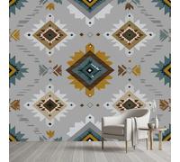 Papier Peint Panoramique Sud-ouest Aztèque Ethnique Tribal Tapisserie Murale Papier Peint Navajo Amérindien Géométrique Wallpaper Intissé Décoration Murale pour Salon Chambre Bureau 350x256 cm