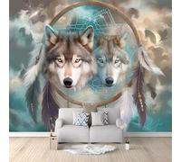 Papier Peint Panoramique Sur Mesure 250 x 175 cm Chambre Adulte Salon Enfant Decoration Murales Poster Mural Fantastique Animal Loup Attrape-rêves Panoramique 3D Coloré Maison Décoration Intérieure
