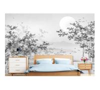 Papier Peint Panoramique Sur Mesure Bambou Noir Et Blanc 3d Paysage Nature Tropical Jungle Bambou Montagne Chambre 350X256cm