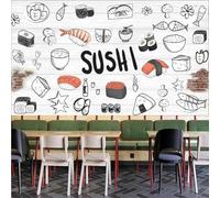 Papier Peint Panoramique Sushi Japonais Papier Peint Intissé Cuisine Japonaise Poster Trompe l'oeil Mural 3D Art Décoration Murale Salon Chambre 150x105 cm 1290b
