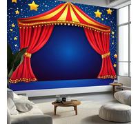 Papier Peint Panoramique Tapisserie Intissé Murales Conception D'Affiche De Cirque, Papier Peint Enfant pour Salon Chambre Décoration, Murale 400x280 cm Chambre Enfant, Bleu Foncé