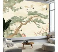 Papier Peint Panoramique Tapisserie Intissé Murales Peinture D'Oiseau De Pin Oriental, Papier Peint Enfant pour Salon Chambre Décoration, Poster Mural 200x140 cm Chambre Enfant, Blanc Cassé