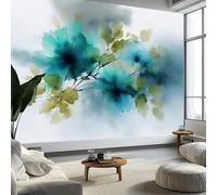 Papier Peint Panoramique Texture de Feuille Florale À L'Encre pour Salon Chambre, Mur TV - Décoration Murale Intérieure Aquarelle Abstraite Poster Papier Peint Intissé 200 x 140 cm