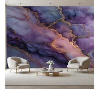 Papier Peint Panoramique Texture Marbre Rêve Toison Mur 500x280cm(L x H) Moderne Papier Peint Intissé pour Chambre Salon Bureau Personnalisé Décoration Murale Marbre Abstrait Feuille D'Or Violet