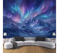 Papier Peint Panoramique Thème des rêves 300 x 210 cm - Revêtement Mural Décoration Pour Chambre Salon Cuisine - 3D Peinture Murale Interieur Paysage Montagne enneigée Aurore boréale - bleu-violet