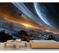 Papier Peint Panoramique Thème Spatial Papier Peint Cosmos Ciel Étoilé Poster Geant Mural Planètes Galaxie pour Salon Chambre Chambre Restaurant Décoration Murale 300 X 240 cm