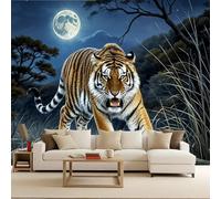 Papier Peint Panoramique tigrePapier Peint 3D Rétro animalier 200x140cm Illusion optique 3D fresque murale art mural décoratif moderne salon chambre enfant facile à installer