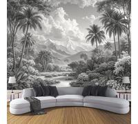 Papier Peint Panoramique Tirages En Noir Et Blanc 350x250cm Revêtement Mural Forêt Tropicale Humide Tapisserie Panoramique Décoration Tableaux Muraux pour Chambre Salon Bureau, Gris Anthracite
