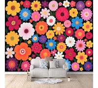 Papier Peint Panoramique Tissu 3D Jumbo Floral, Papier Peint 3D Grande fleur de pivoine bohème 200x140cm Illusion optique 3D fresque murale art mural décoratif moderne salon chambre enfant
