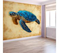 Papier Peint Panoramique Tortue Animale Rayures pour Salon, Chambre, Mur TV - Décoration Murale Intérieure Shabby Chic Poster, Papier Peint Intissé 500 x 280 cm