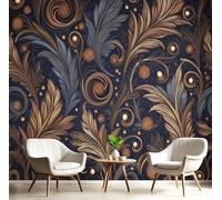 Papier Peint Panoramique Tourbillons Feuilles Poster Intissé Geant Mural 3D 260×180cm Photo Mural Plantes Bohèmes Abstraites Wallpaper pour Chambre Salon Personnalisé XL Décoration Murale Brun