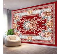 Papier Peint Panoramique Tradition Orientale Fleurs Classiques, Papier Peint Intissé Rouge Fond d'éCran Photo Moderne Art Mural, 200 x 140 cm (L x H) Mural 3D HD pour Chambre D’Enfants