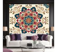 Papier Peint Panoramique Traditionnel Motif floral Mandala Intissé Tapisserie Poster Mural Coloré Décoration Murale 350 x 256 cm pour Fresque Murale 3D HD pour Salon Chambre Cuisine