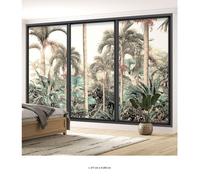 Papier peint panoramique Trompe l'oeil baie vitrée - Lumaléa - Forêt tropicale - Largeur 417 cm x Hauteur 250 cm