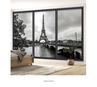 Papier peint panoramique Trompe l'oeil baie vitrée - Lumaléa - Paris tour eiffel - Largeur 130 cm x Hauteur 78 cm