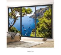 Papier peint panoramique Trompe l'oeil baie vitrée - Lumaléa - Vue mer - Largeur 130 cm x Hauteur 78 cm