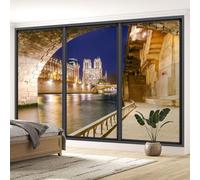 Papier peint panoramique Trompe l'oeil baie vitrée - Paris - Largeur 325 cm x Hauteur 195 cm