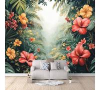 Papier Peint Panoramique Tropical Fleur Effet 3D Plante Tropicale Mural 300x256 cm Non Tissé Imperméable et Durable Facile à Nettoyer Pas de Support Adhésif pour Café Couloir Chambre d'enfants Hôtel