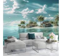 Papier Peint Panoramique Tropical Îles Papier Peint Intissé 200 x 140 cm 3D Effet Côtier Palmiers Photo Poster Mural Poster pour Chambre Salon Décoration Murale E27