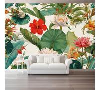 Papier Peint Panoramique Tropical Vert Lotus Hibiscus Papier Peint Mural Photo Tapisserie Murale Xxl Grand Format Panoramique Salon Chambre Déco Murale Impression Numérique 200 X 140 Cm