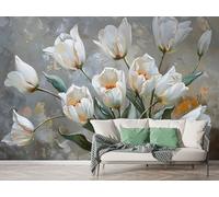Papier Peint Panoramique Tulipe Bouquet 3D - Motif Style Nordique Branche De Fleurs - Décoration Murale pour Salon & Chambre, Intissé Autocollant Papier Mural, 350x256 cm M-749