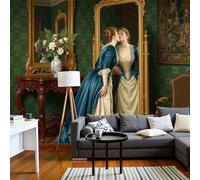 Papier Peint Panoramique Une Fille S'Embrasse Dans Le Miroir 250x175cm - Mural Palais Rétro Européen Tableaux Muraux Poster Geant Mural Tapisserie Décorative pour Salon Chambre Fond Tv, Brun