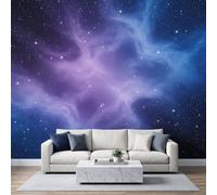 Papier Peint Panoramique Univers Nébuleuse Bleu Violet 450 x 280 cm Papier Peint Murale Photo, Astronomie Photographie Fantastique Murale Stickers Intissé pour Cuisine Chambre Salle Salon Fond TV