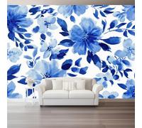 Papier Peint Panoramique Usine Effet 3D Papier Peint Intissé Bleu Fleurs Feuilles Décoration Murale Salon Chambre 400 X 280 Cm