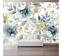 Papier Peint Panoramique Usine Effet 3D Papier Peint Intissé Fleurs Bleues Branches Et Feuilles Décoration Murale Salon Chambre 400 X 280 Cm