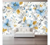 Papier Peint Panoramique Usine Effet 3D Papier Peint Intissé Fleurs Bleues Branches Et Feuilles Décoration Murale Salon Chambre 250 X 175 Cm