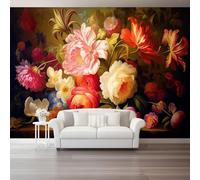 Papier Peint Panoramique Usine Rouge Fleurs Bouquet 350 X 256 Cm Moderne Papier Peint Intissé Toison Mur Xxl Tableaux Muraux Tapisserie Photo Décoration