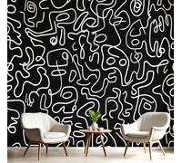 Papier Peint Panoramique Vagues Lignes Poster Intissé Geant Mural 3D 100×70cm Photo Mural Abstrait Simple Rayures Wallpaper pour Chambre Salon Personnalisé Décoration Murale Noir
