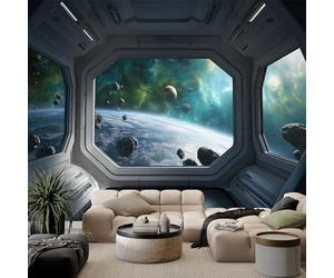 Papier Peint Panoramique Vaisseau Spatial Extraterrestre Terre 350 x 256 cm Fresque Murale, Style Hyperréaliste Intissé Murale Moderne - Pour Salon Chambre D'Enfants Restaurant Papier Peint Intissé